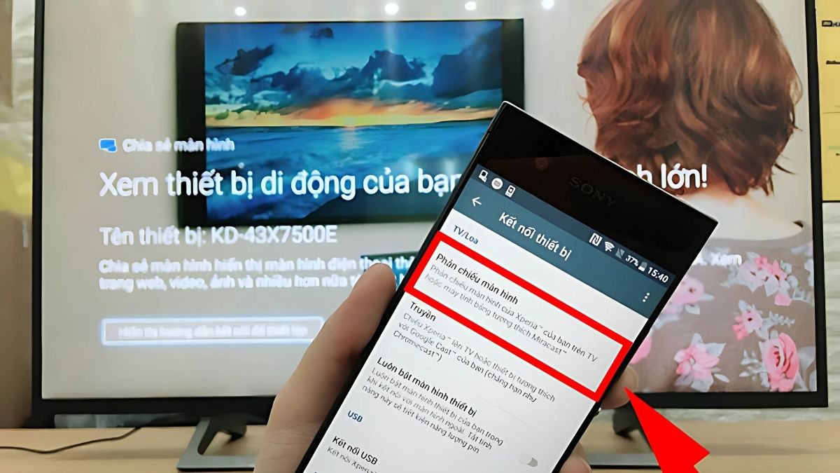 Chọn Phản chiếu màn hình trong phần Cài đặt của điện thoại