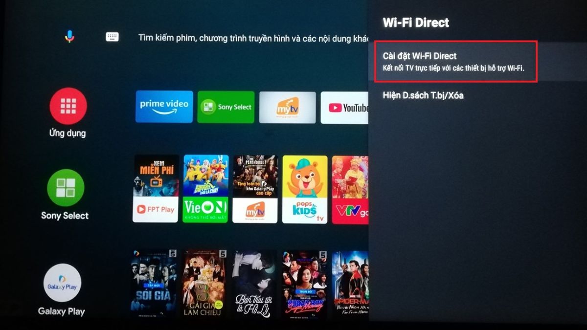 Chọn Cài đặt Wifi Direct