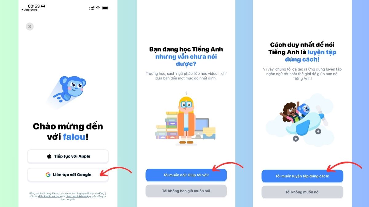 Đăng nhập tài khoản của bạn vào ứng dụng Falou