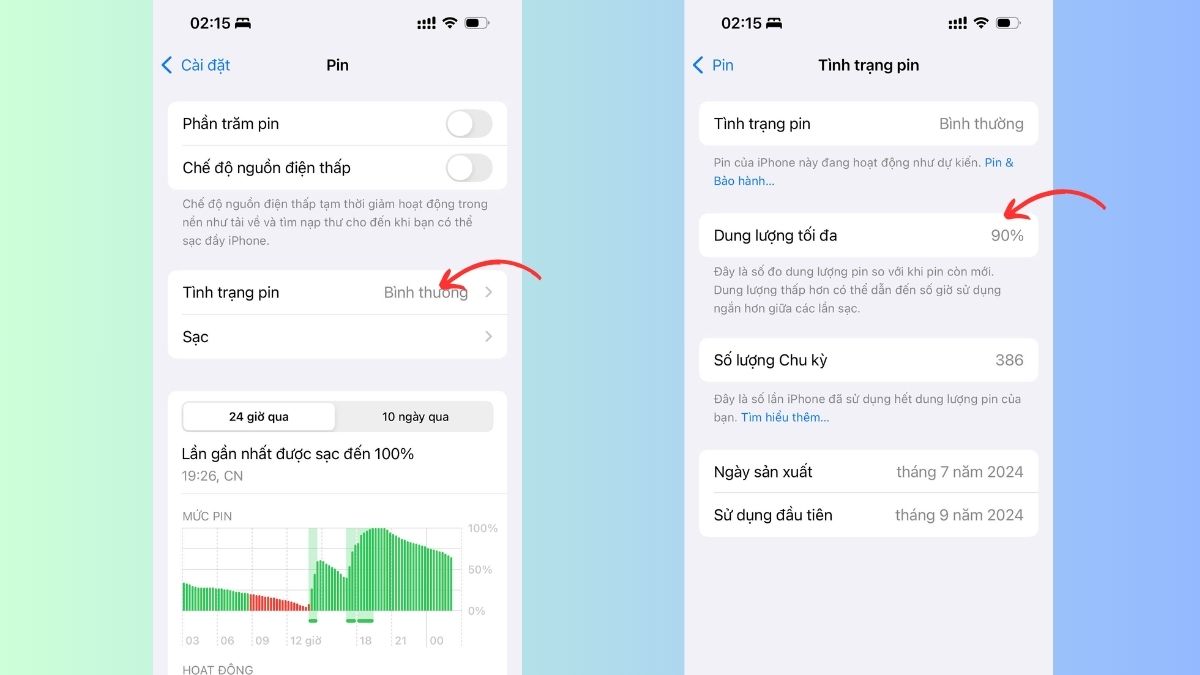 Cách khắc phục iPhone qua đêm bị tụt pin bằng cách kiểm tra pin - bước 2