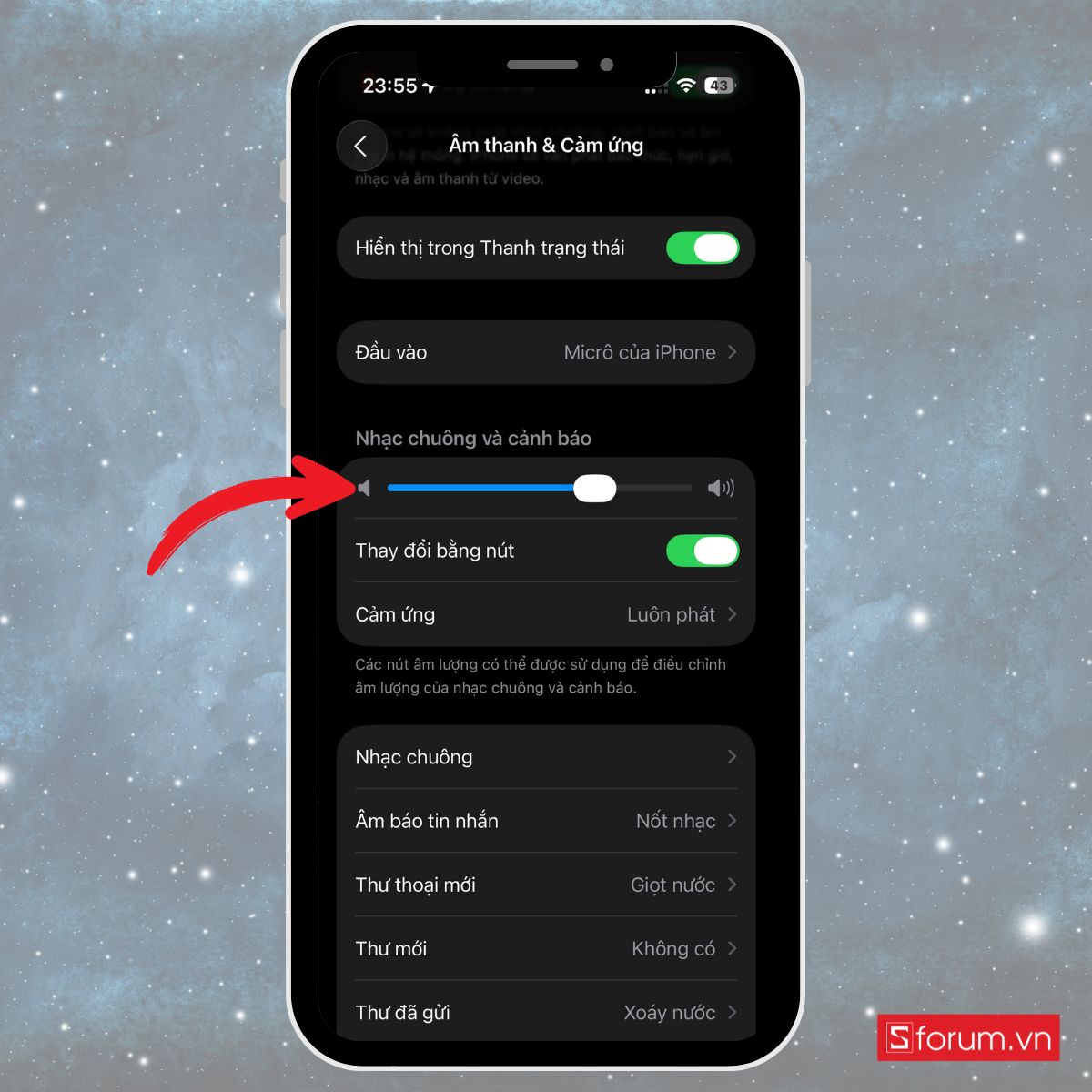 Cách chỉnh âm lượng báo thức iPhone tuỳ chỉnh trong cài đặt bước 3