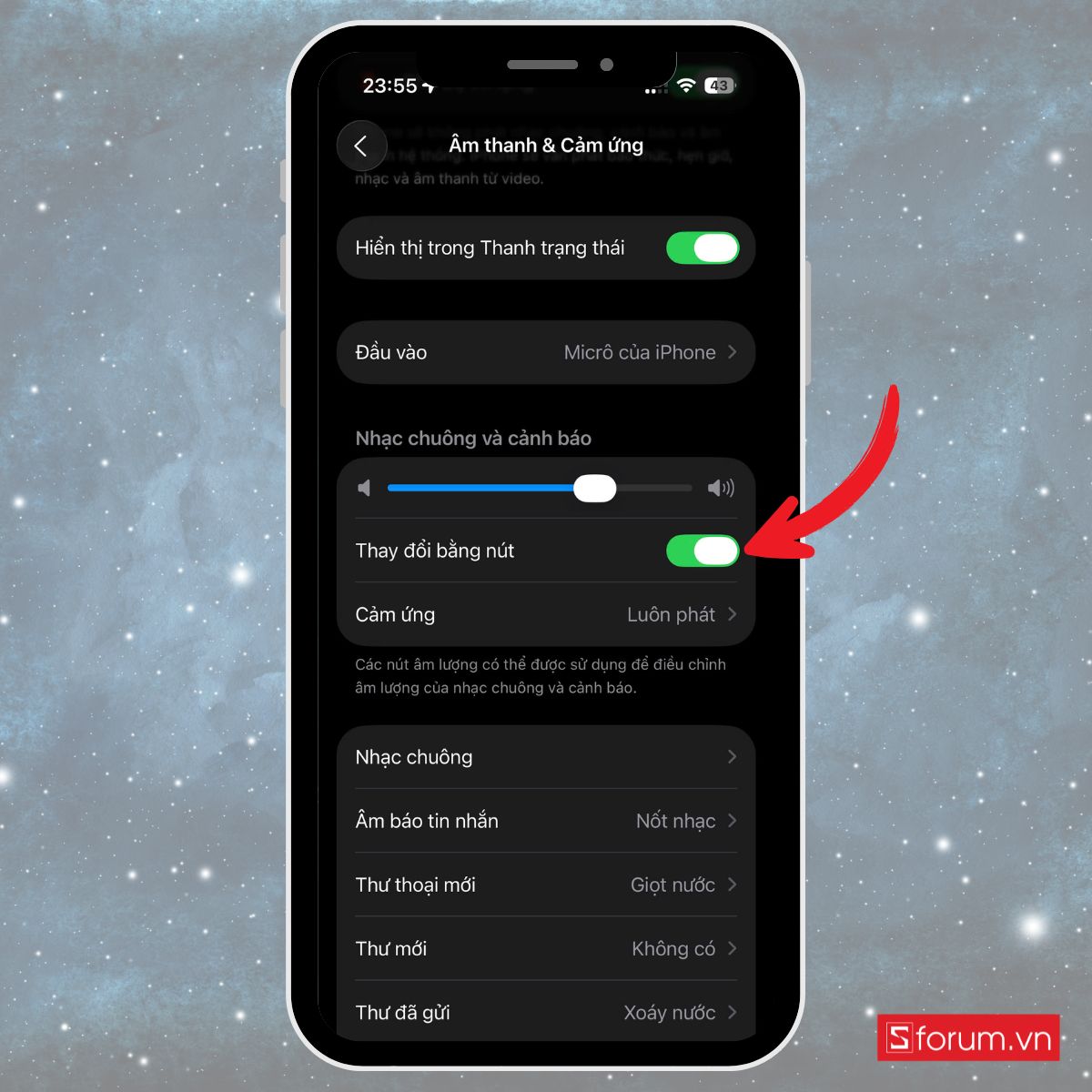 Cách chỉnh âm lượng báo thức iPhone tuỳ chỉnh trong cài đặt bước 4