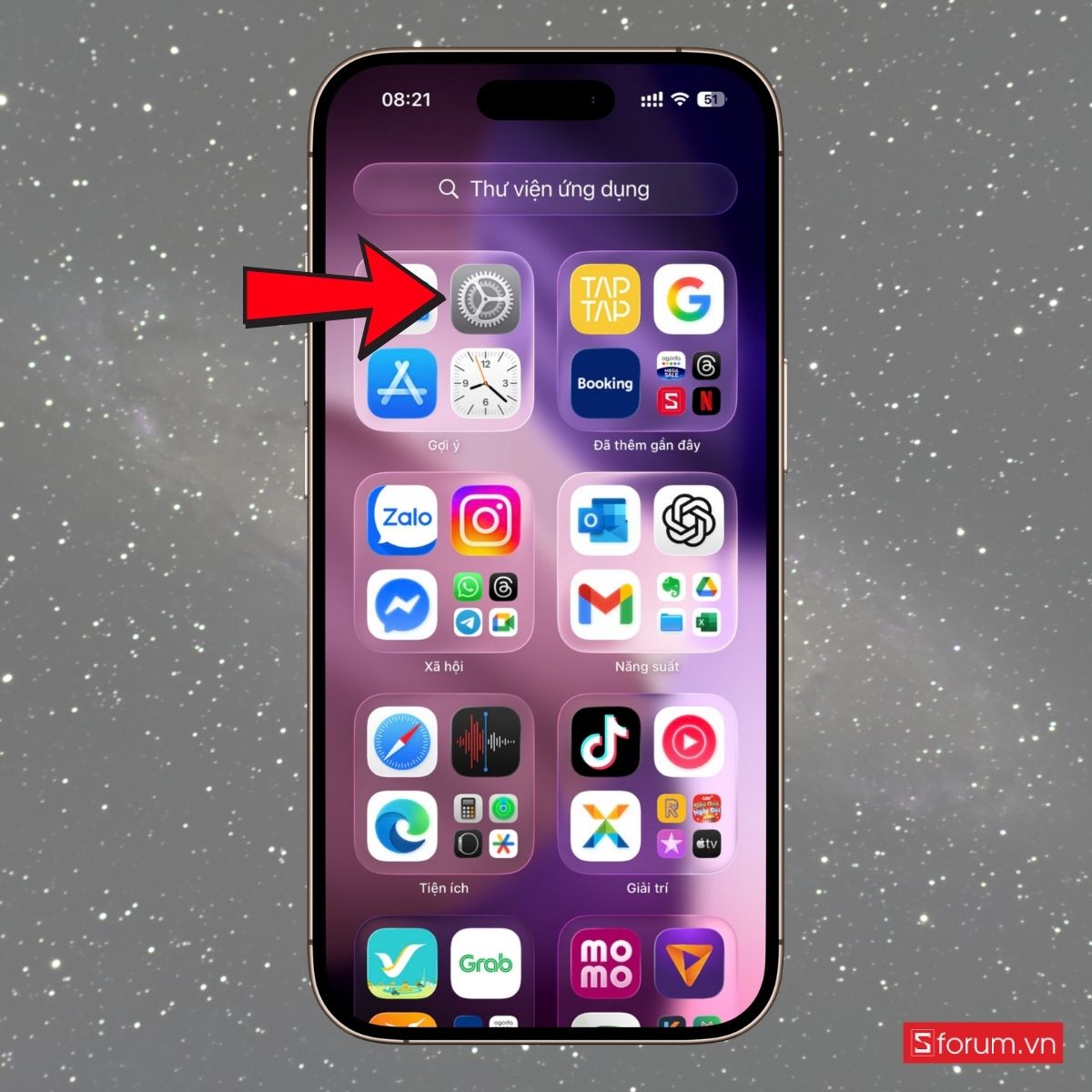 Mở phần Cài đặt