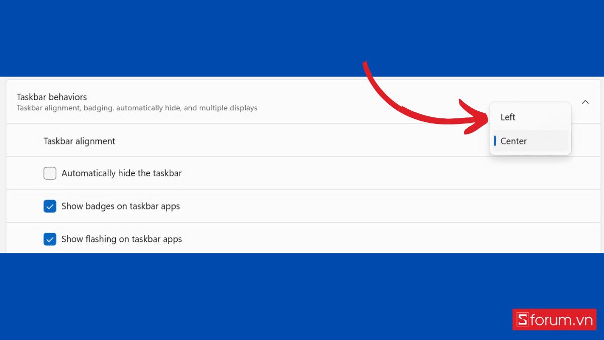 Di chuyển thanh Taskbar Win 11 bằng Settings bước 3 (Hình minh họa)