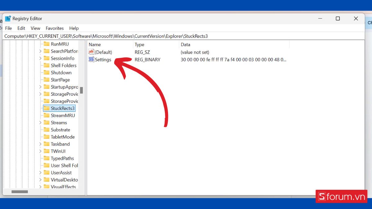 Di chuyển thanh Taskbar Win 11 bằng Windows Registry bước 3 (Hình minh họa)