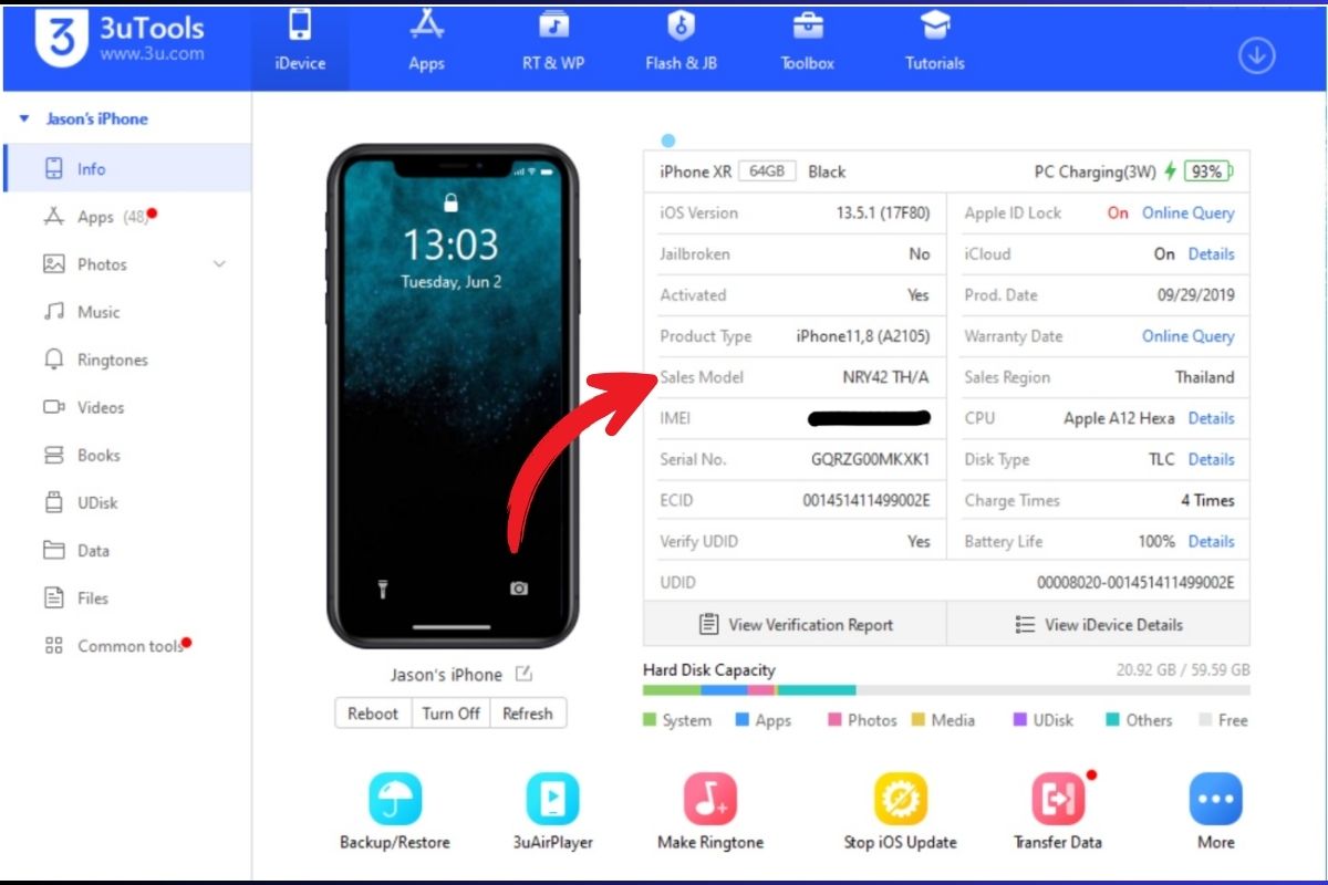Kiểm tra mã iPhone tại dòng Sales Model