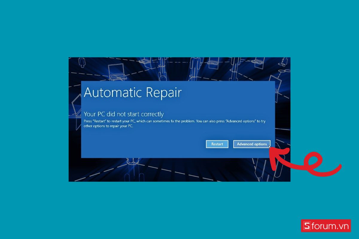 Tận dụng chế độ Automatic Repair để hạn chế lỗi bị treo Restarting bước 2 (Hình minh họa)
