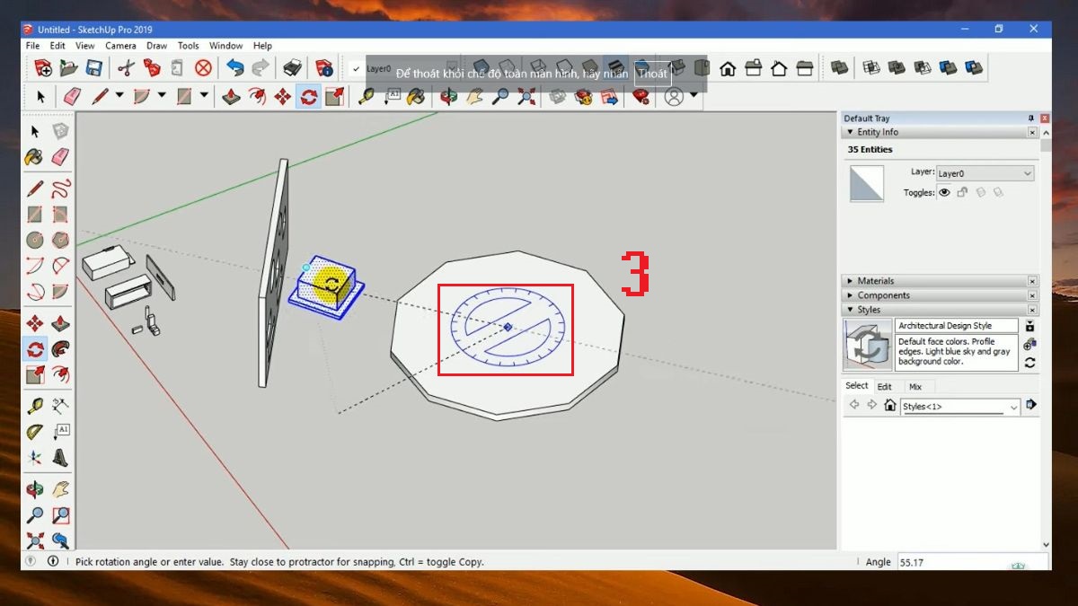 Sử dụng công cụ Rotate để sao chép trong SketchUp