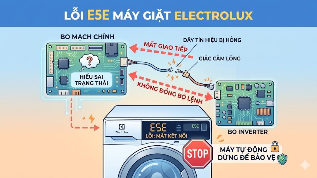 Nguyên nhân gây lỗi E5E máy giặt Electrolux - lỗi kết nối giữa bo mạch và động cơ