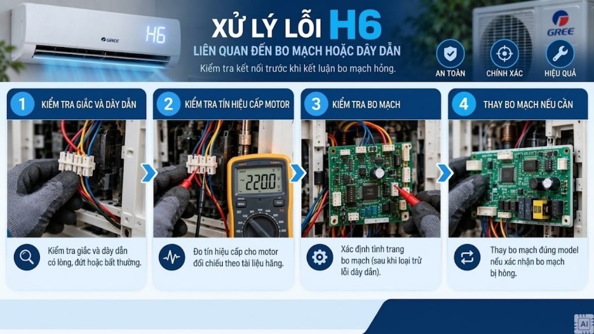 Xử lý lỗi H6 liên quan đến bo mạch hoặc dây dẫn