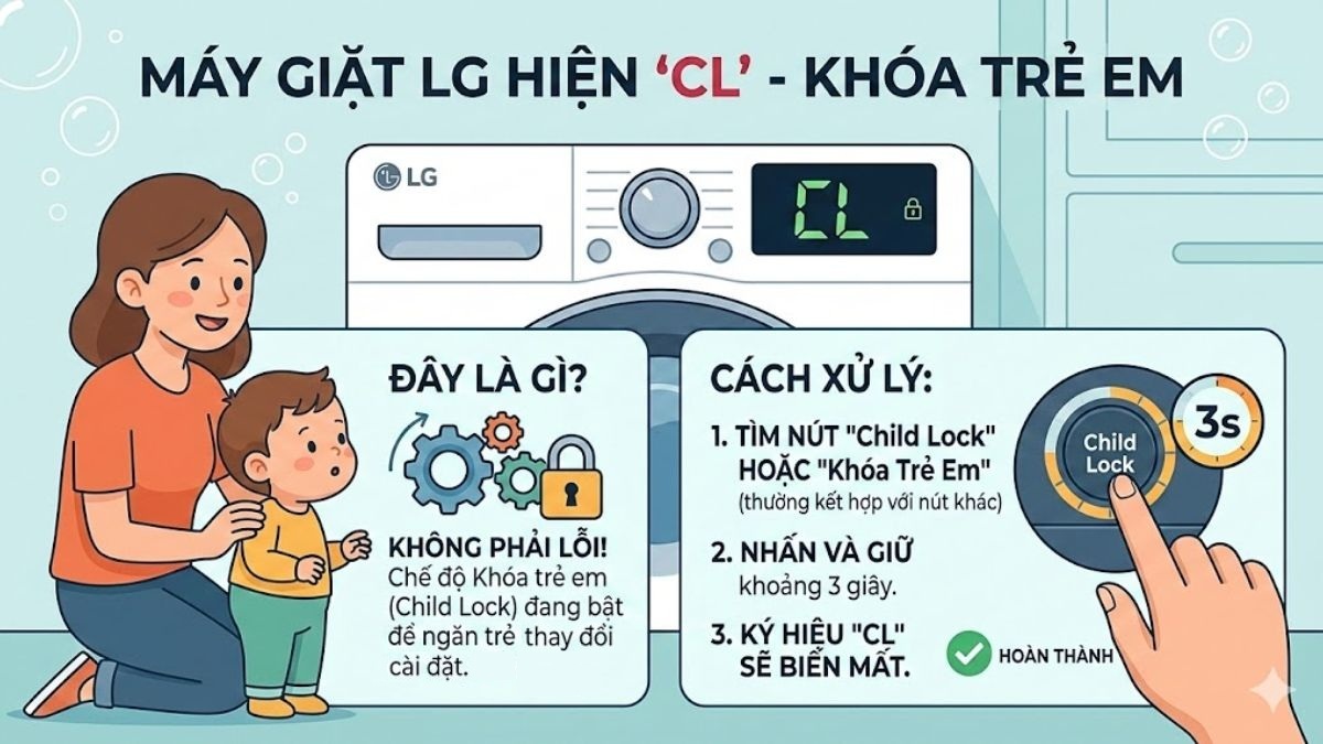 Mã lỗi máy giặt LG phổ biến: CL