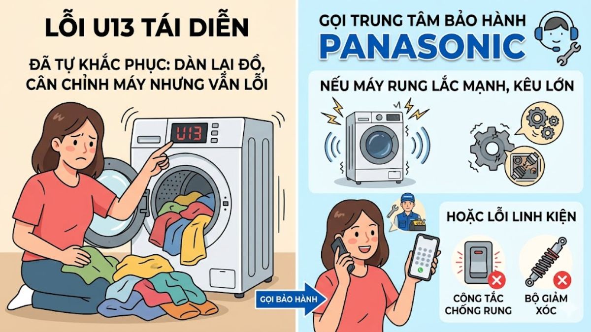 mã lỗi U13 của máy giặt Panasonic xuất hiện lặp đi lặp lại 