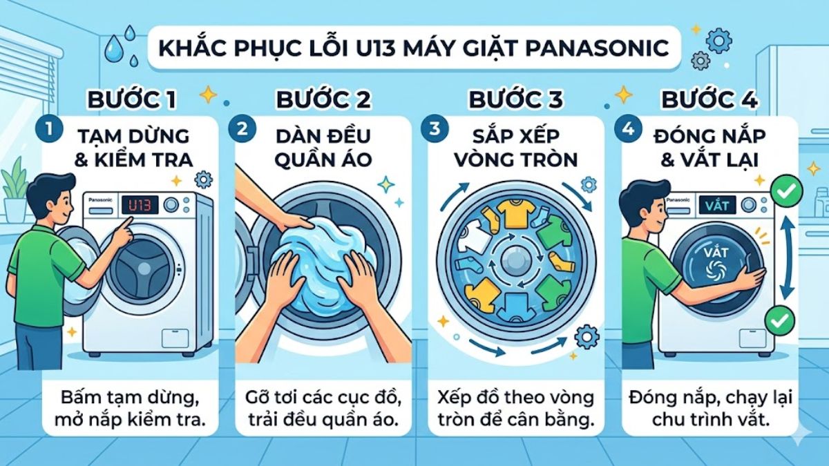 Cách khắc phục mã lỗi U13 máy giặt Panasonic 