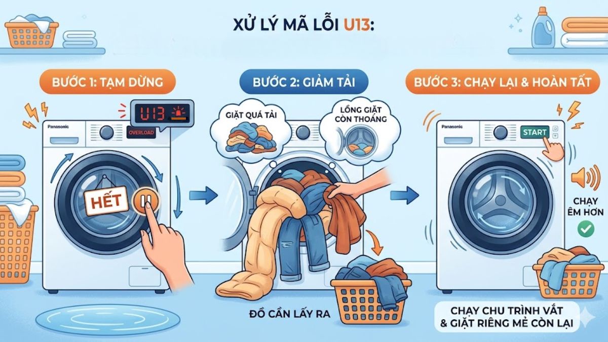 Cách khắc phục mã lỗi U13 máy giặt Panasonic 