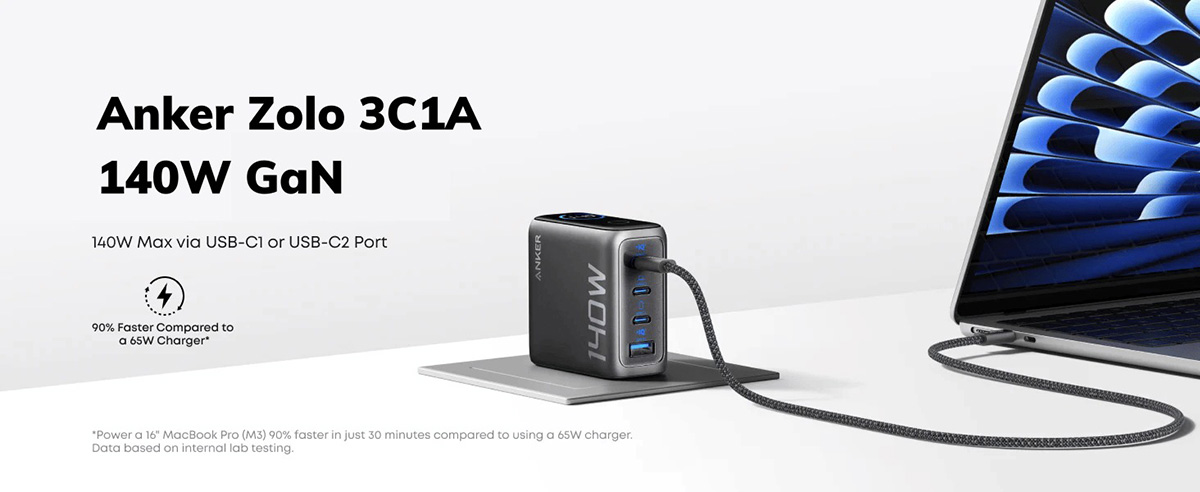 Sạc Anker Zolo 3C1A 140W kèm cáp USB-C B2697