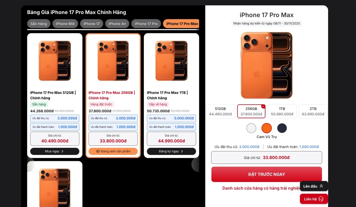 Cập nhật giá iPhone 20/10 trên dòng iPhone 17 mới nhất