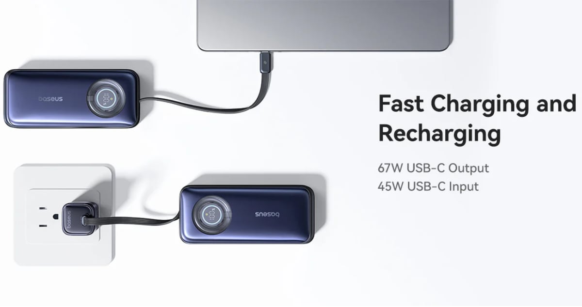 top 4 món đang giảm mạnh mừng 20/10 - Pin sạc dự phòng Baseus Enercore CR11 kèm cáp rút gọn 20000mAh 67W