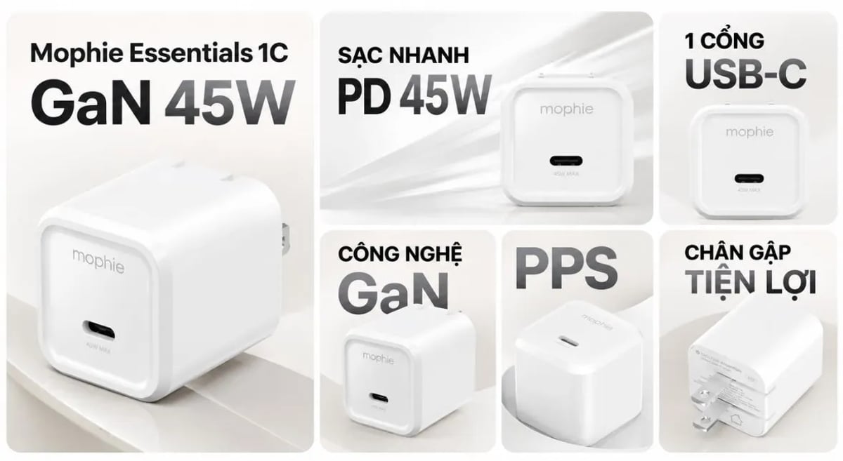 top 4 món đang giảm mạnh mừng 20/10 - Sạc Mophie Essentials 1C GaN 45W
