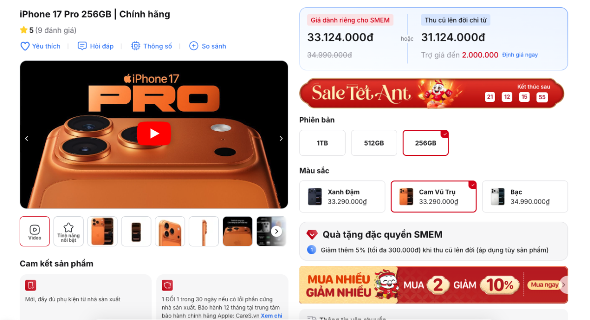 iPhone 17 Pro hiện có giá hấp dẫn hơn khá nhiều