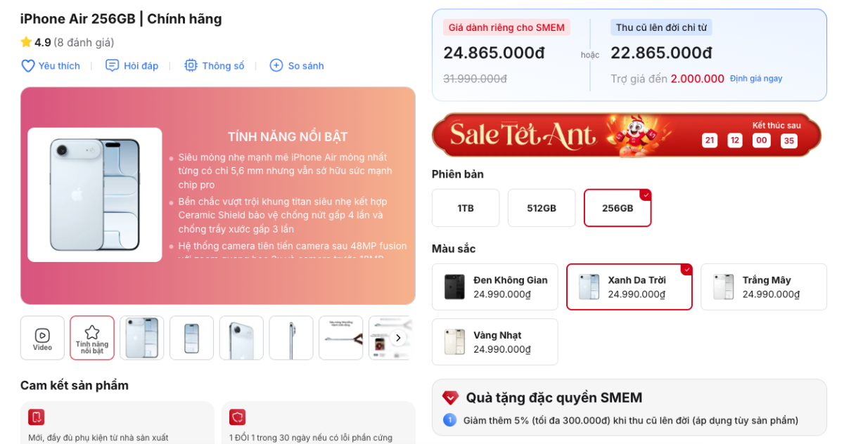 Giá iPhone Air giảm sâu so với thời điểm ra mắt
