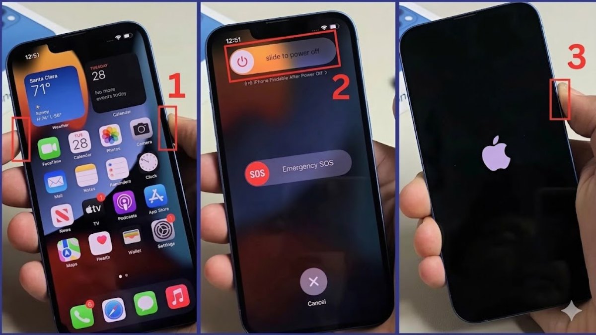 Các bước khởi động lại khi màn hình iphone 13 pro max bị vàng.