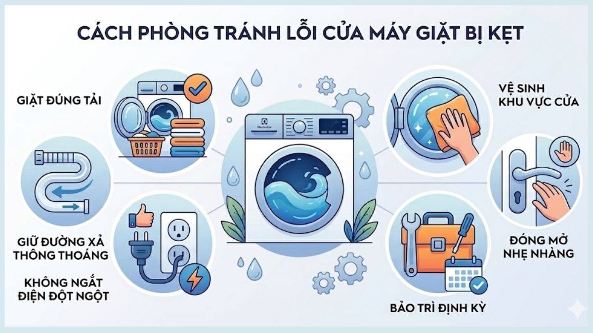 Cách phòng tránh lỗi cửa máy giặt bị kẹt