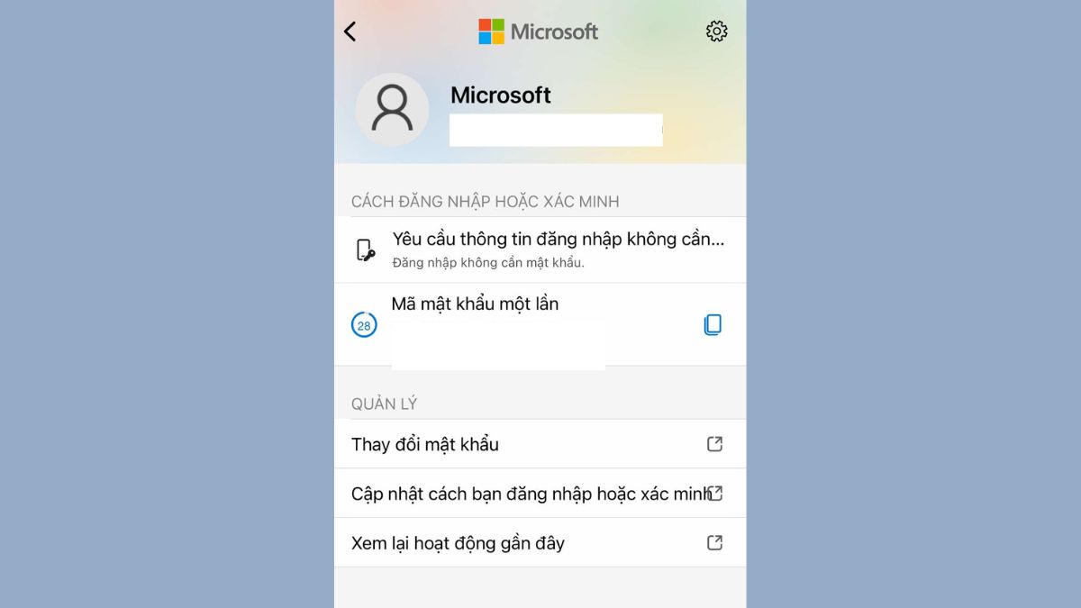 Kết thúc việc xác lập trên app Microsoft Authenticator
