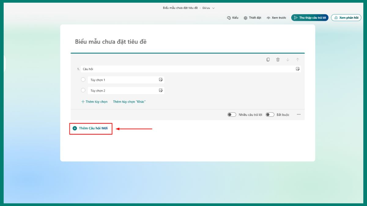 Microsoft Forms cho phép thêm câu hỏi mới linh hoạt