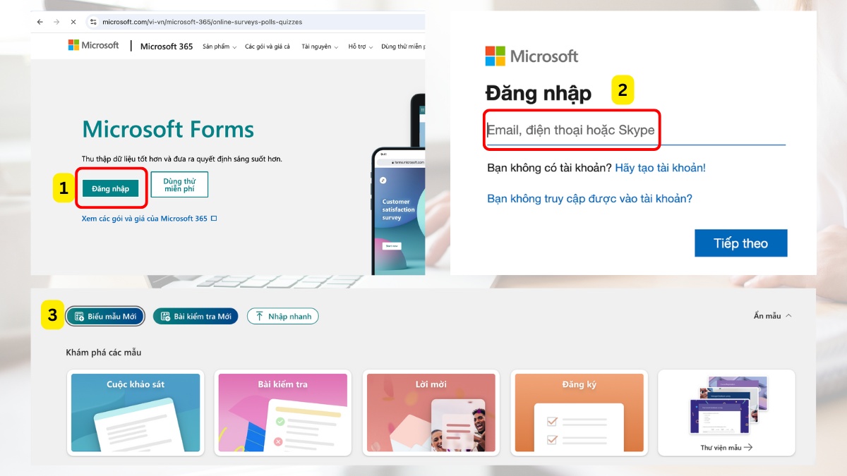 Đăng nhập vào Microsoft Forms