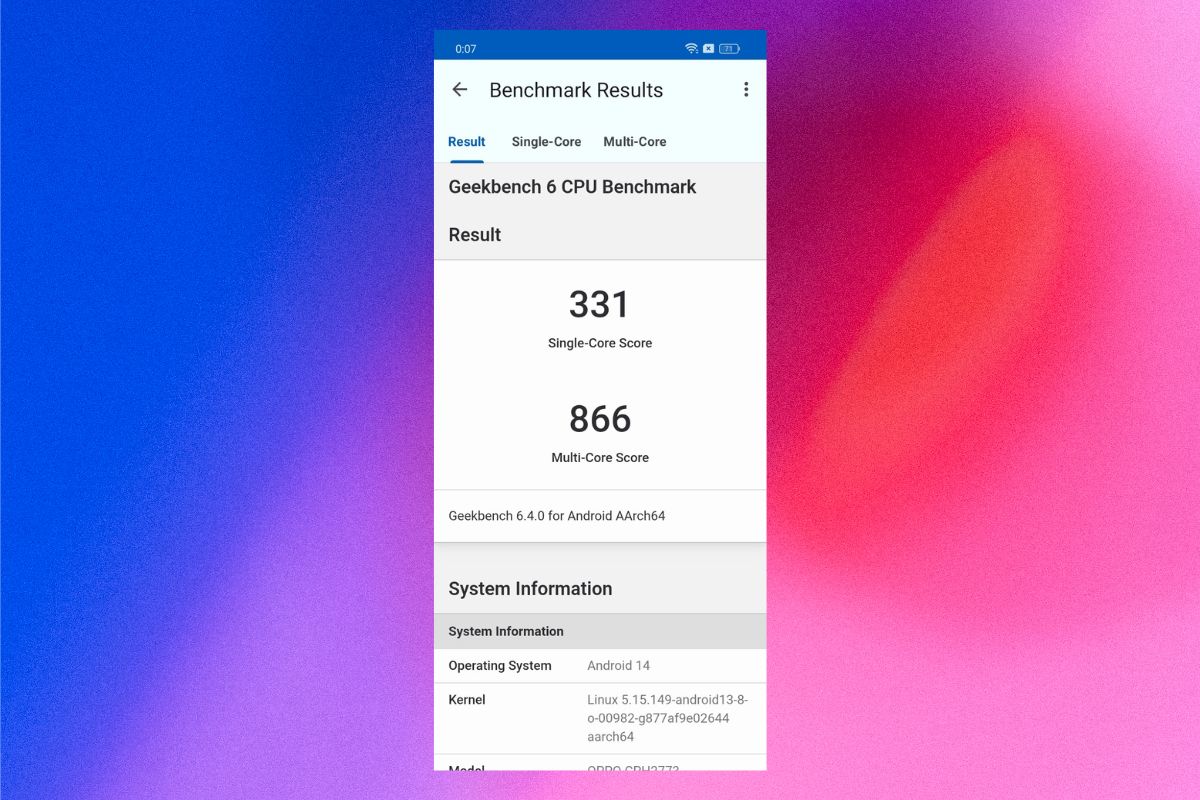 Điểm số Geekbench trên OPPO A5i