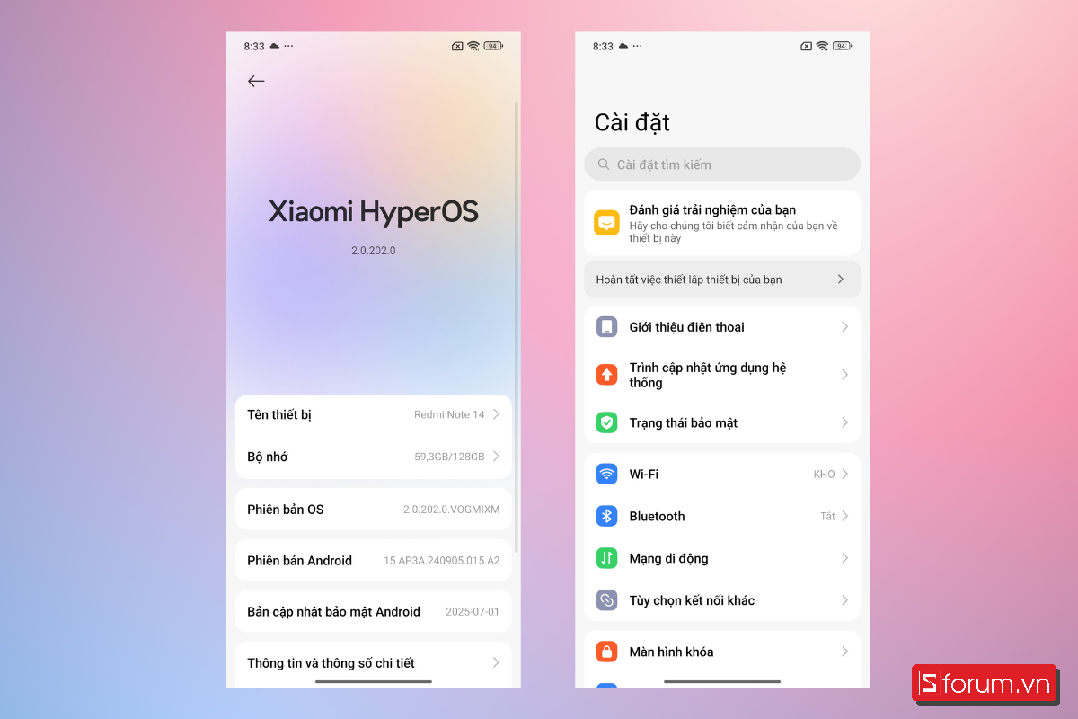 Xiaomi Redmi Note 14 đã được cập nhật hai lần và hiện tại đang chạy HyperOS phiên bản 2.0.202