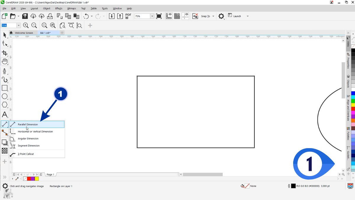 Hướng dẫn dùng Parallel Dimension Tool đo kích thước trong Corel 1