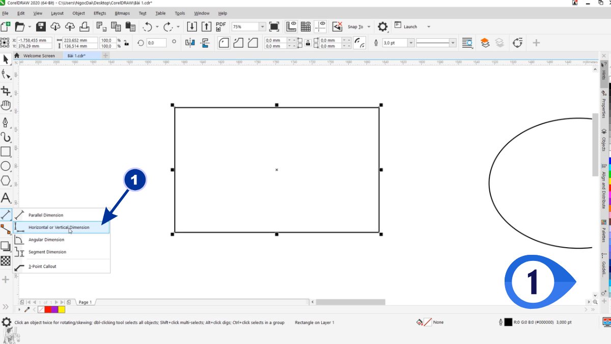Hướng dẫn dùng Parallel Dimension Tool đo kích thước trong Corel 4