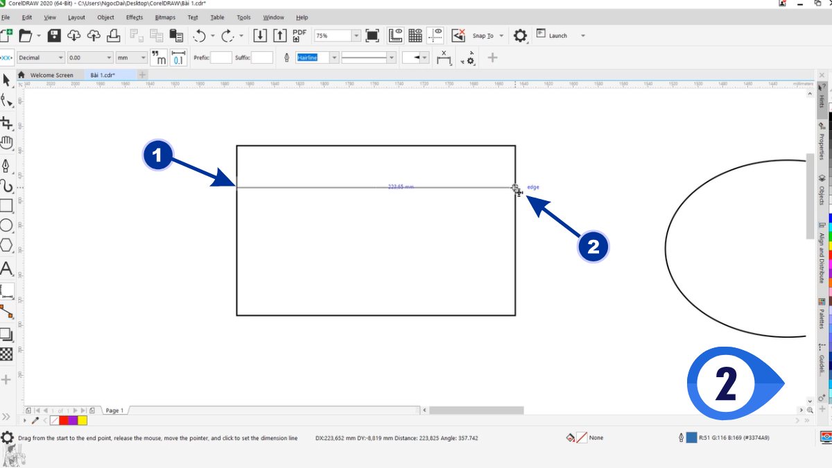 Hướng dẫn dùng Parallel Dimension Tool đo kích thước trong Corel 5
