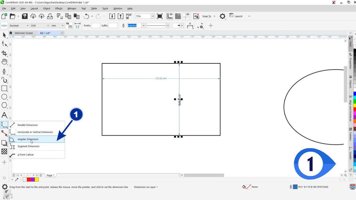 Hướng dẫn dùng Parallel Dimension Tool đo kích thước trong Corel 7