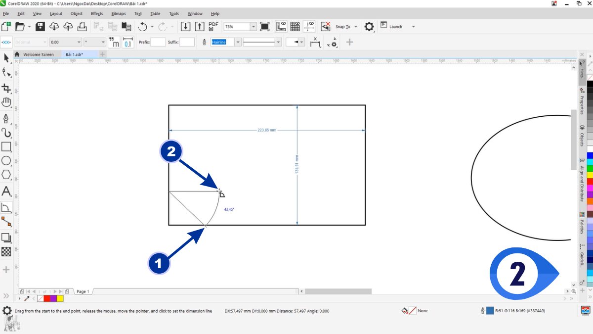 Hướng dẫn dùng Parallel Dimension Tool đo kích thước trong Corel 8