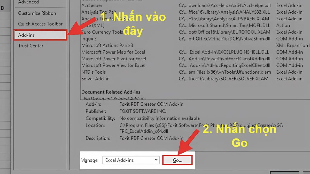 Gỡ bỏ Add-in không cần thiết 3