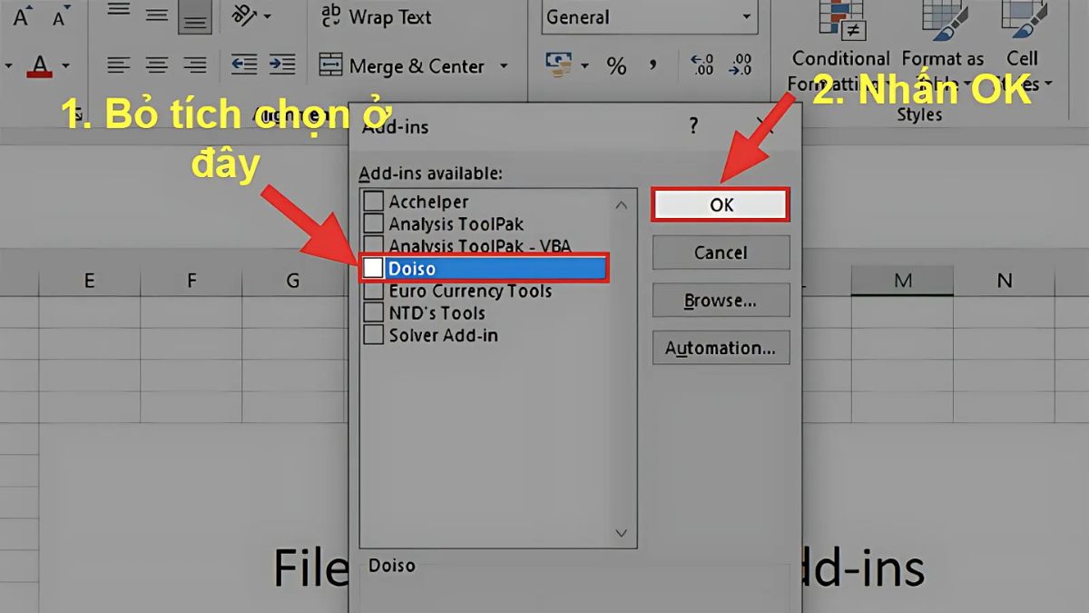 Gỡ bỏ Add-in không cần thiết 4