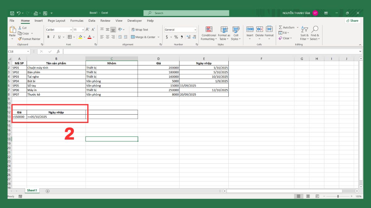 Cách dùng Advanced Filter trong Excel theo vùng điều kiện 2