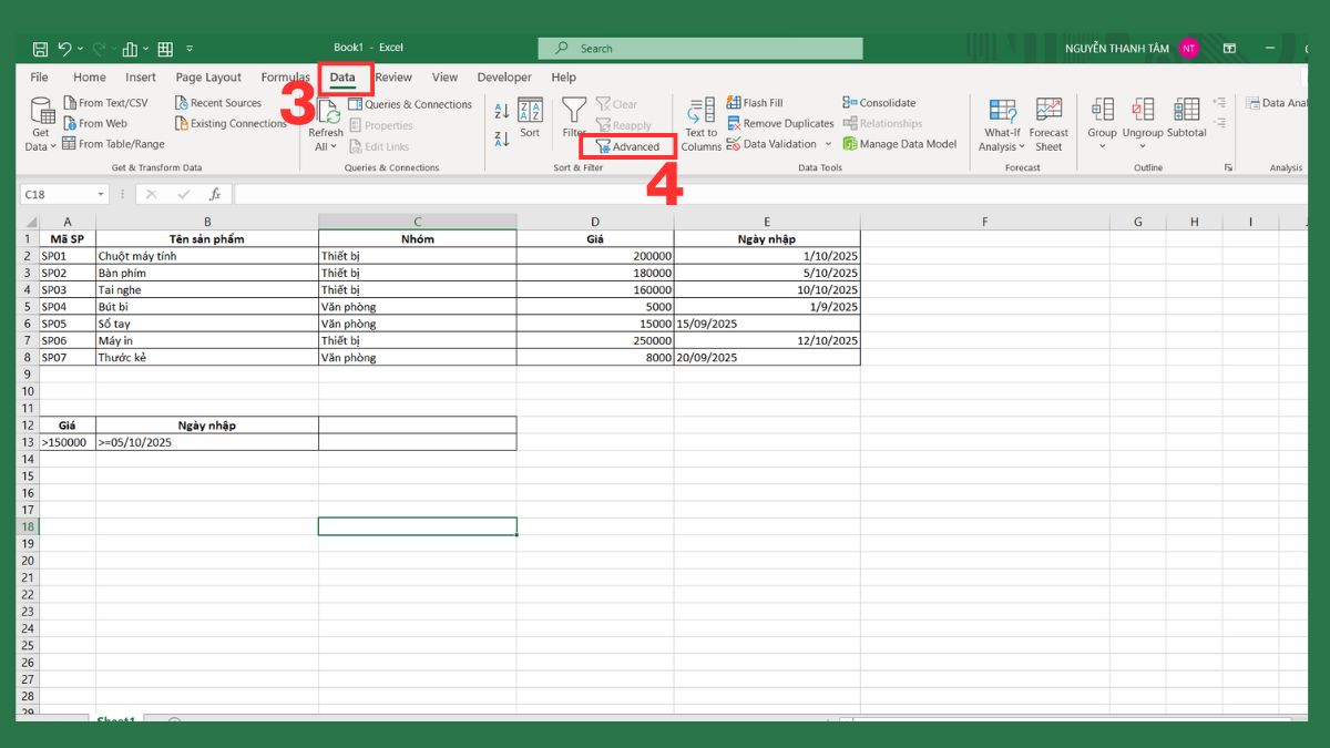 Cách dùng Advanced Filter trong Excel theo vùng điều kiện 3