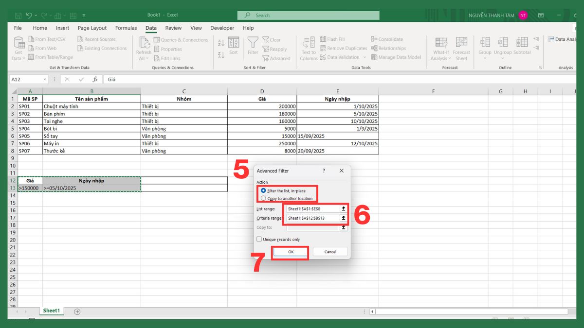 Cách dùng Advanced Filter trong Excel theo vùng điều kiện 4