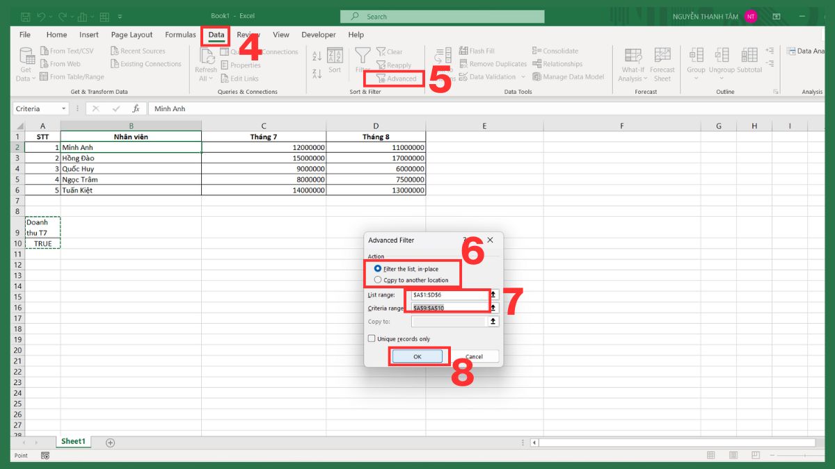Cách dùng Advanced Filter trong Excel theo vùng điều kiện 10