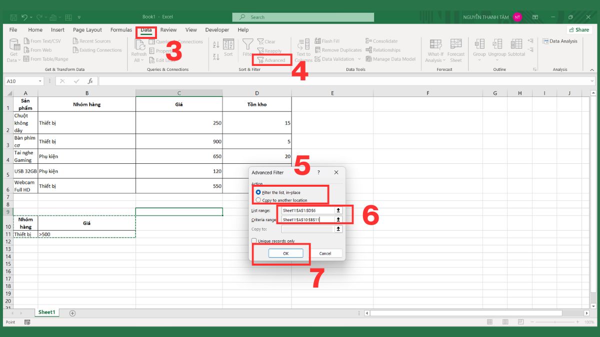 Cách dùng Advanced Filter trong Excel theo vùng điều kiện 13