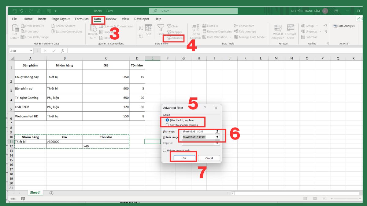 Cách dùng Advanced Filter trong Excel theo vùng điều kiện 19