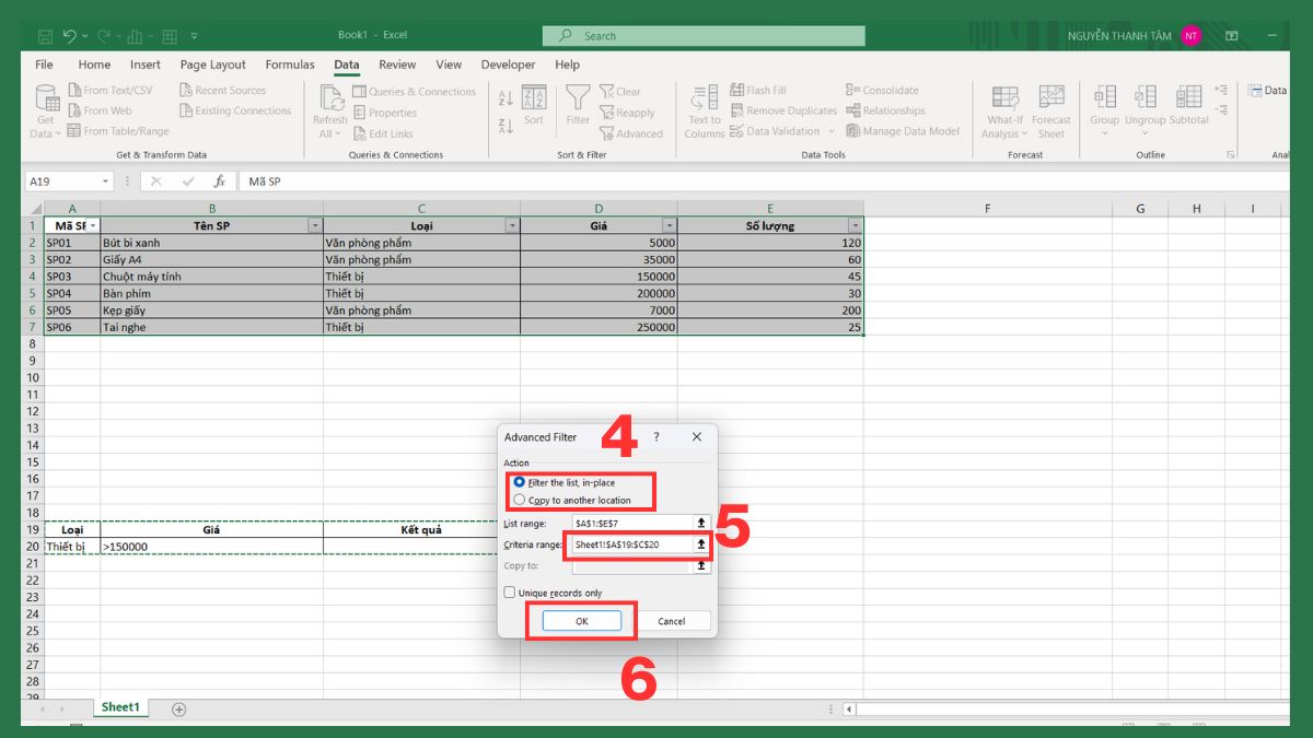Chi tiết cách sử dụng Advanced Filter trong Excel 5