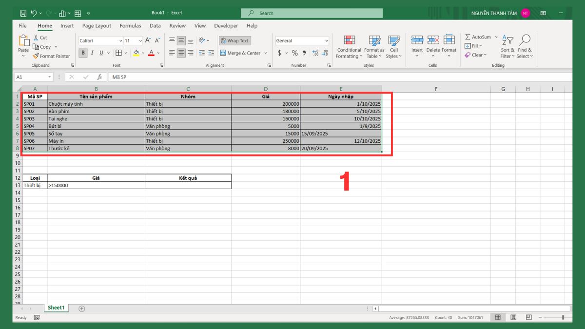 Cách dùng Advanced Filter trong Excel theo vùng điều kiện 