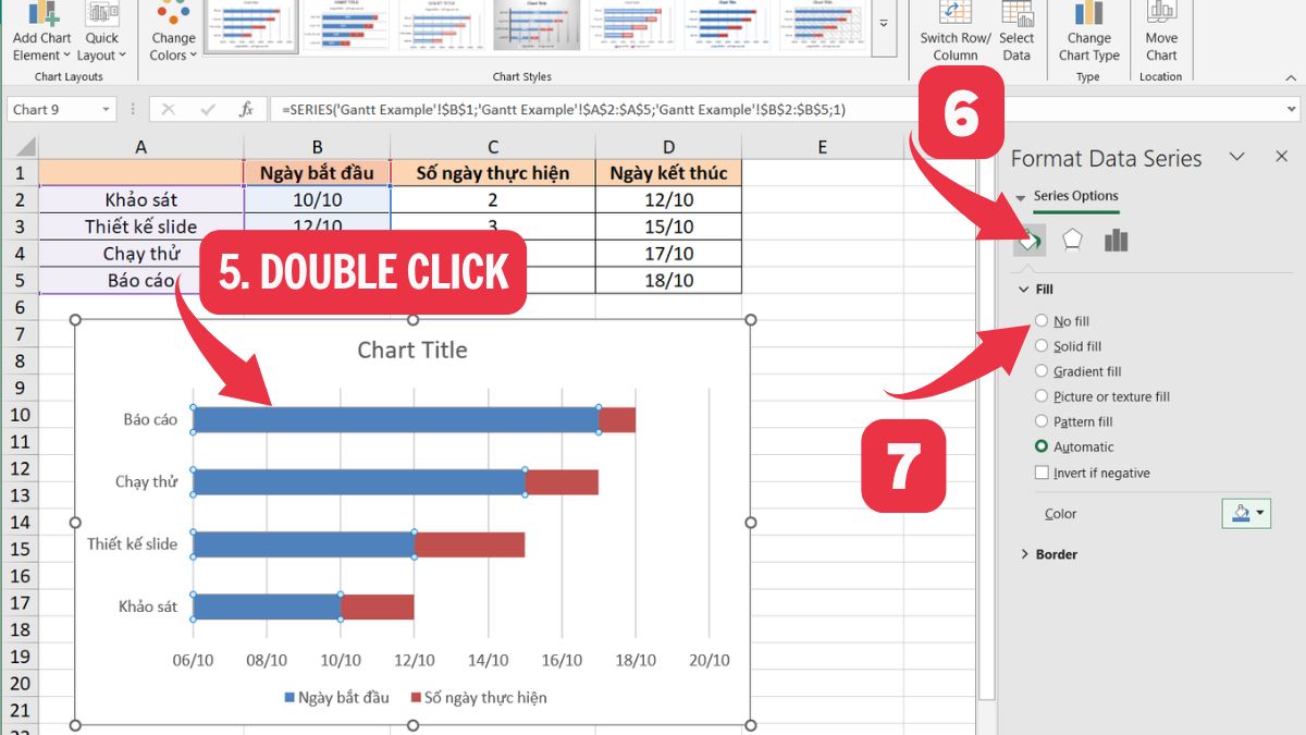 Vẽ biểu đồ Gantt trong Excel 3