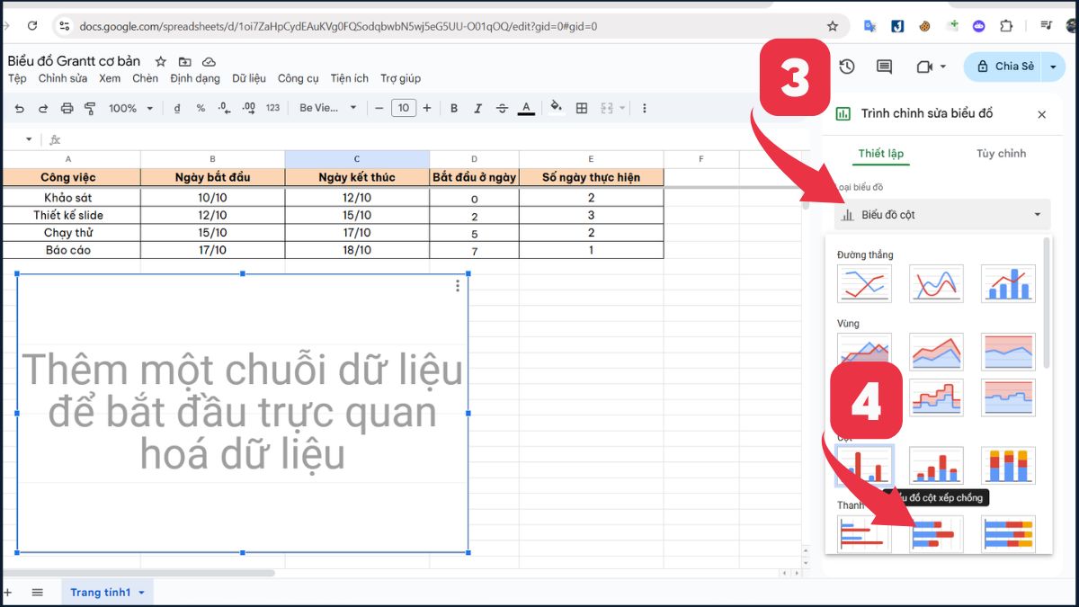 Tạo sơ đồ Gantt trong Google Sheets 3