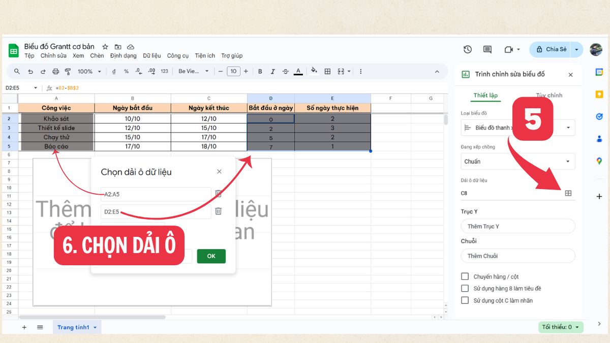 Tạo sơ đồ Gantt trong Google Sheets 4