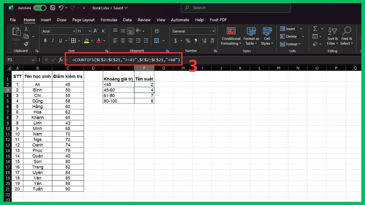 Vẽ biểu đồ Histogram bằng công thức Excel 3